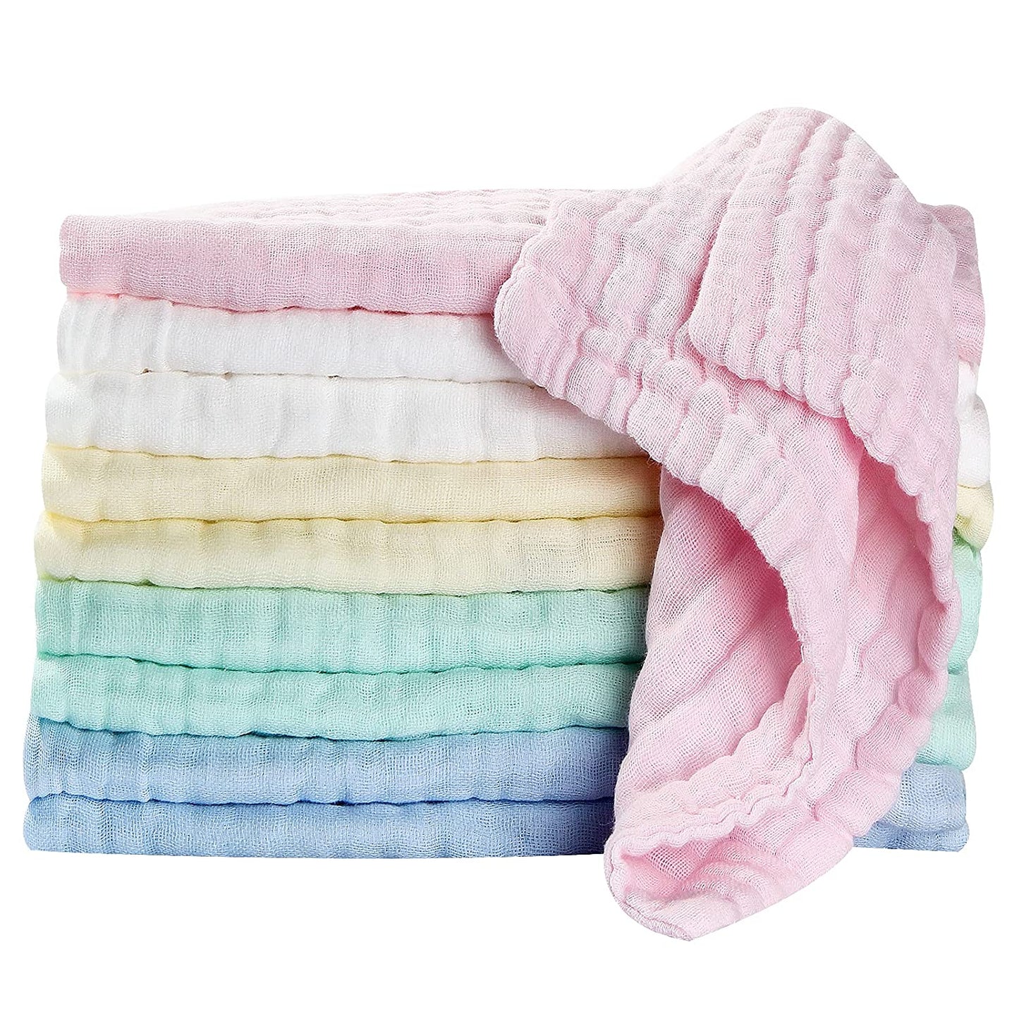 Soft Newborn Essentials - Muslin Washcloths & Towels for Sensitive Skin - 10 Pack, 10X10 Inches - Baby Register Shower Gift