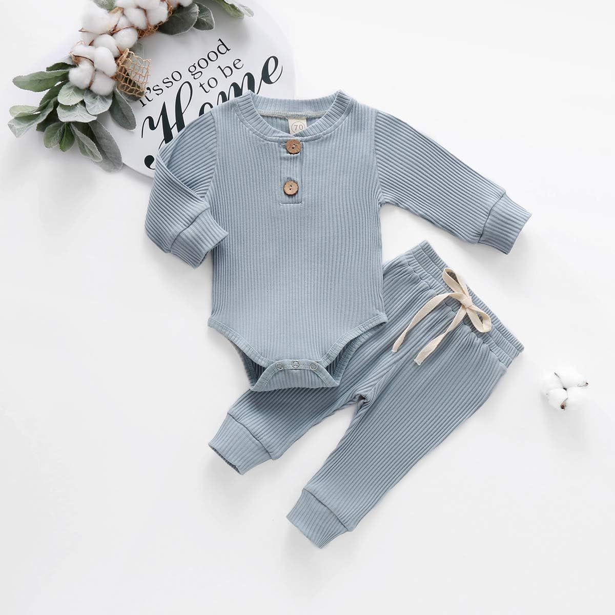 Newborn Baby Boy Fall Clothes 3 6 12 18 24 Months Outfits Long Sleeve Knitted Cotton Romper & Pants Infant Winter Sets