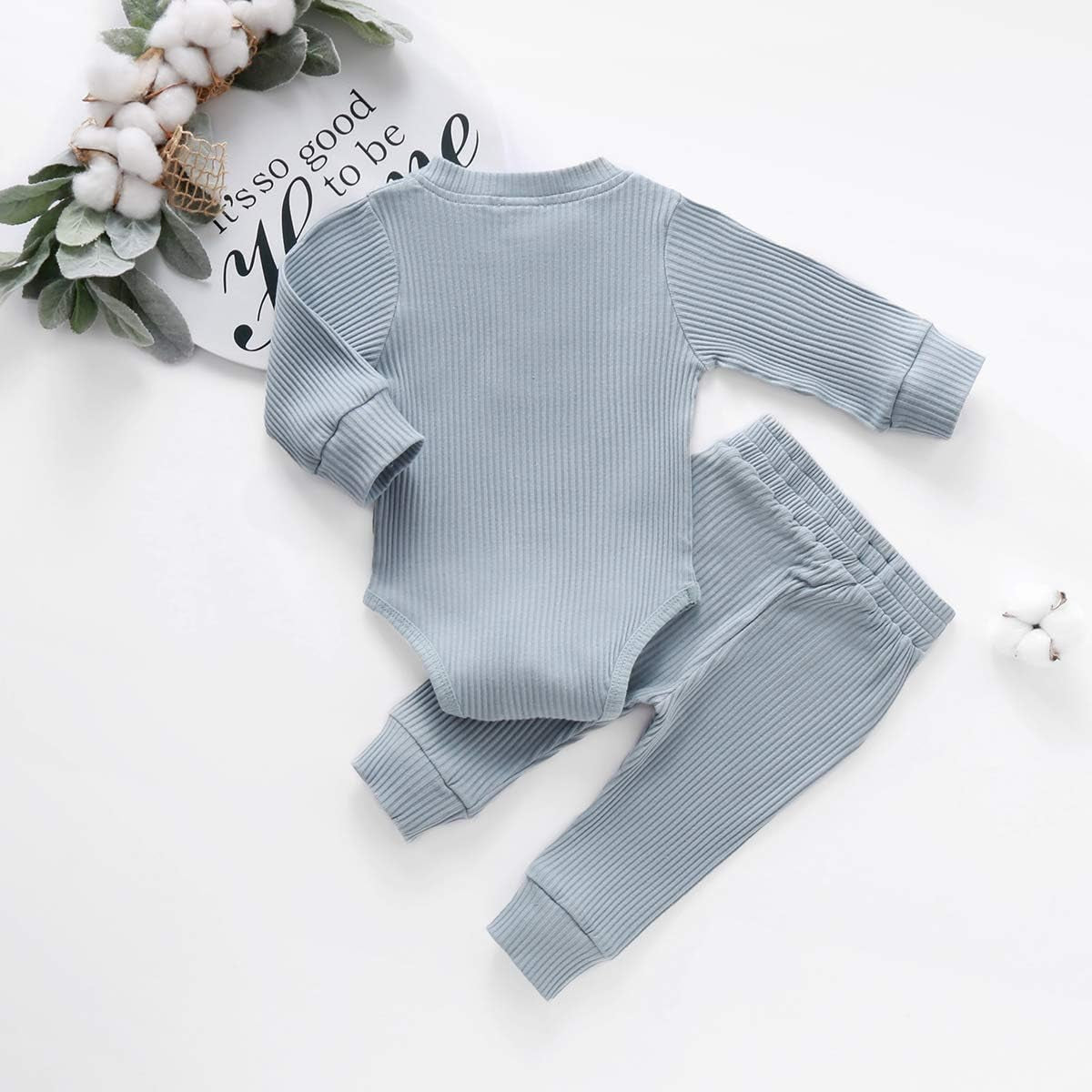 Newborn Baby Boy Fall Clothes 3 6 12 18 24 Months Outfits Long Sleeve Knitted Cotton Romper & Pants Infant Winter Sets